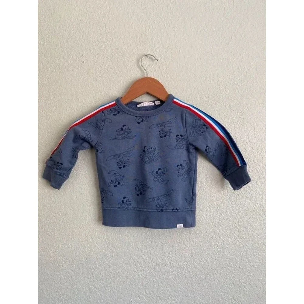Baby Gap Disney Mickey Mouse Ski Sweatshirt Navy Blue Stripe 18-24M